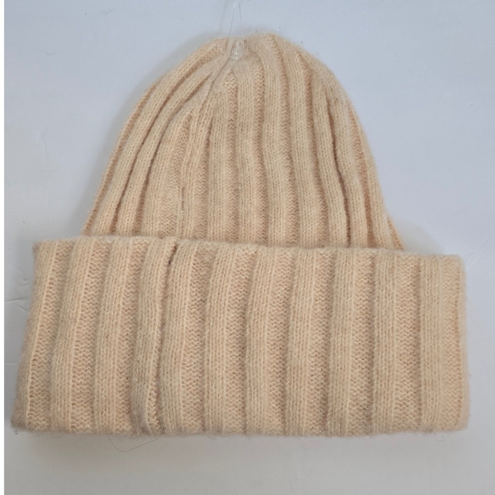 On 34th Oat Beige Ribbed Knit Cuffed Beanie Hat One Size NWT